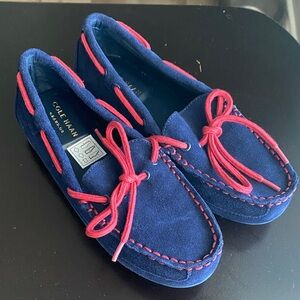 Cole Haan Navy Suede Moccasin with Pink Accents